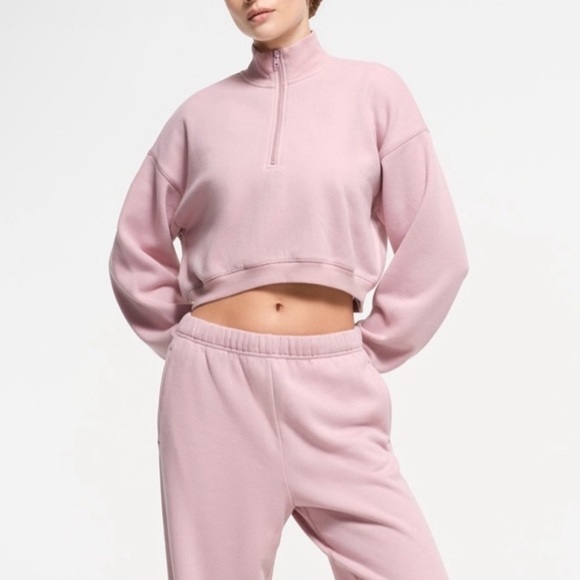 SKIMS Tops - Skims Cotton Fleece Cropped Half Zip Pullover In Dusk